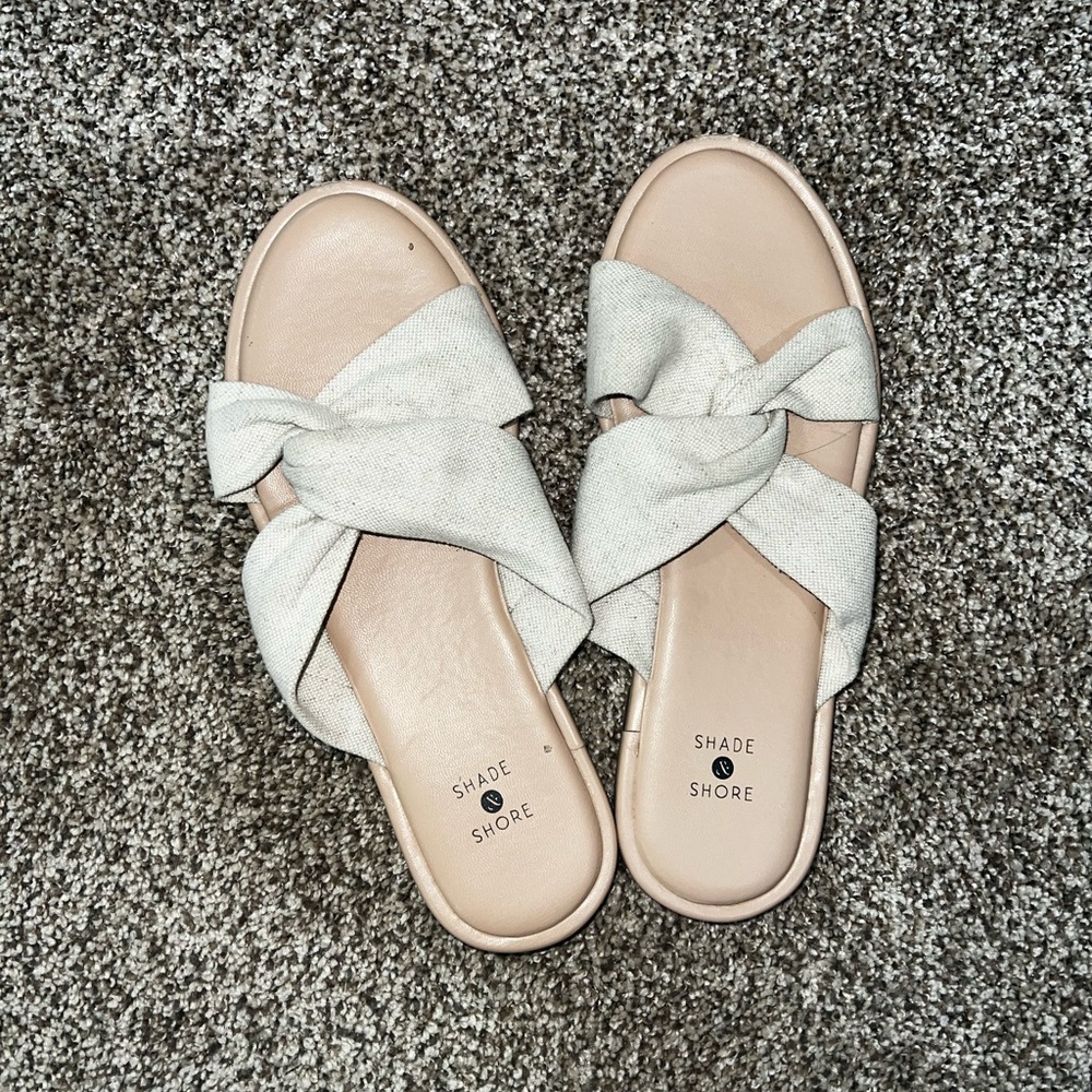 Shade & Shore Women's Tan Knotted Slide Sandals